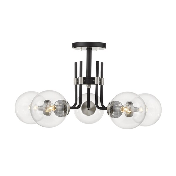 Parsons 5 Light Semi Flush Mount, Matte Black & Clear